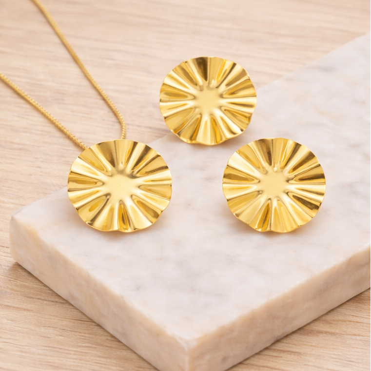Conjunto: colar e brinco "Solei"- Banhados a Ouro 18k