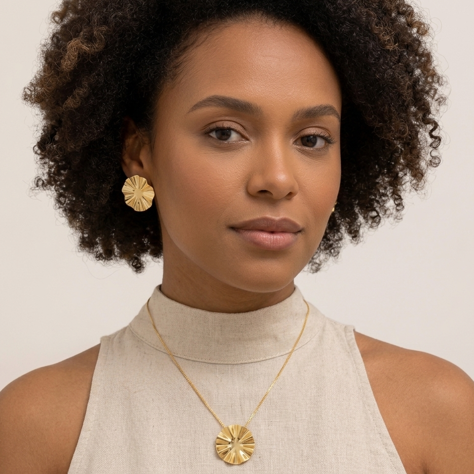 Conjunto: colar e brinco "Solei"- Banhados a Ouro 18k