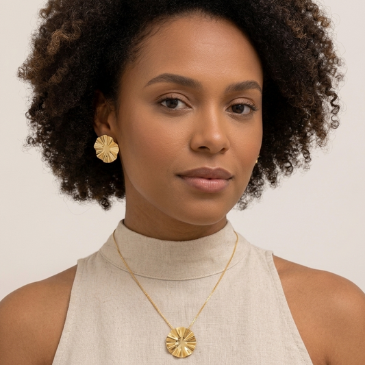 Conjunto: colar e brinco "Solei"- Banhados a Ouro 18k