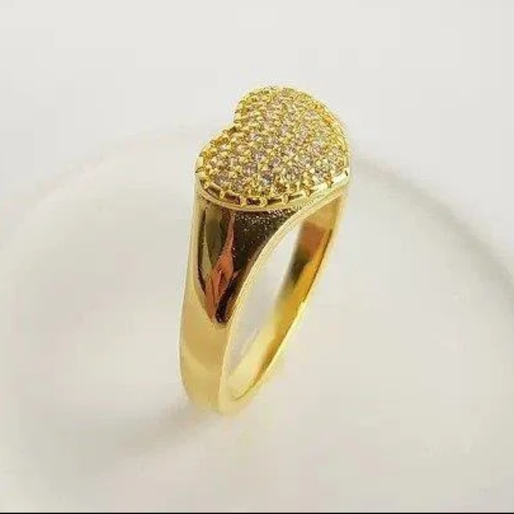 ANEL ARO LISO FRENTE CORACAO MICROCRAV| BANHADO EM OURO 18K 