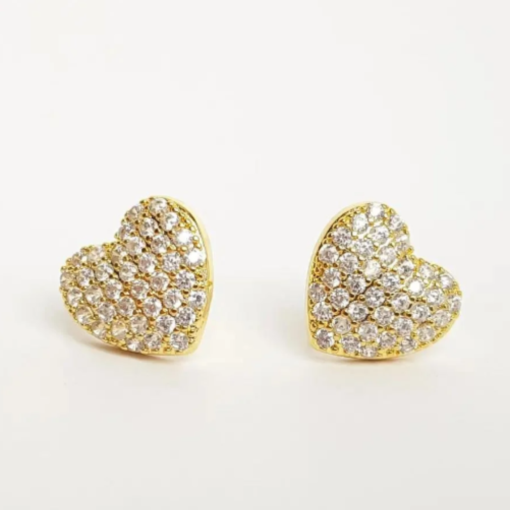 BRINCO CORAÇÃO MICRO CRAVEJADO|1,2CM|BANHADO EM OURO 18K