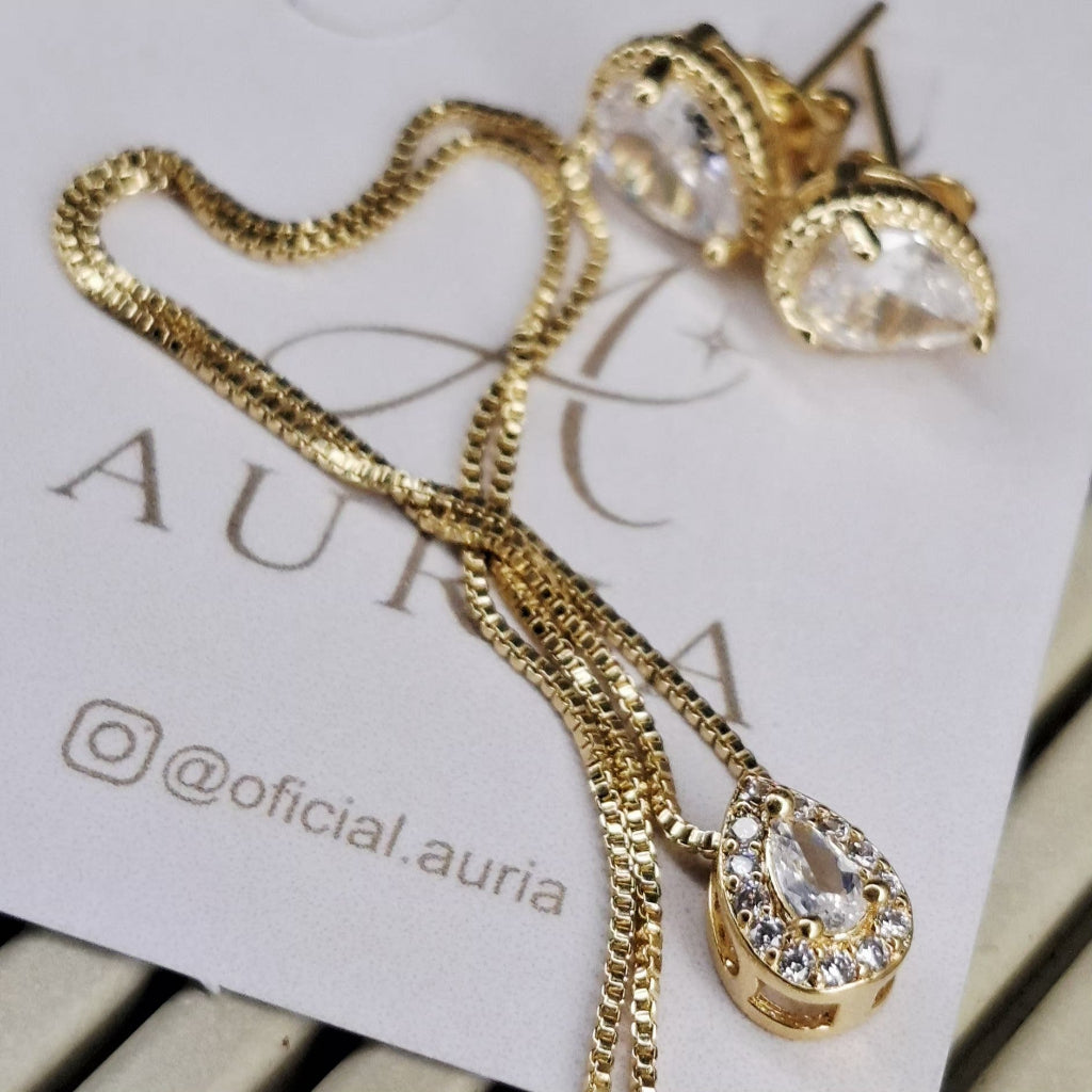 Conjunto "Crystal- Prateado" - Banhados a Ouro 18k