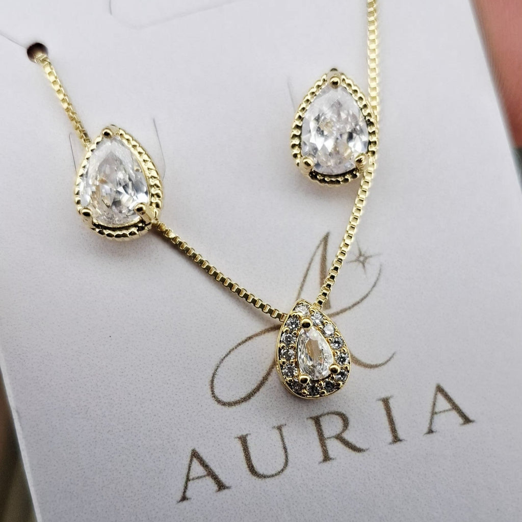 Conjunto "Crystal- Prateado" - Banhados a Ouro 18k