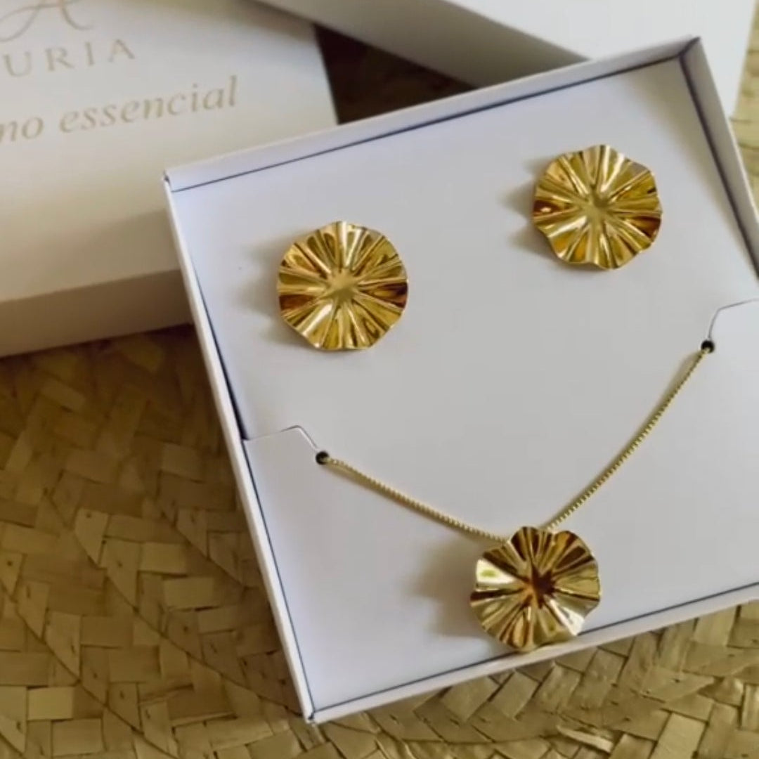 Conjunto: colar e brinco "Solei"- Banhados a Ouro 18k