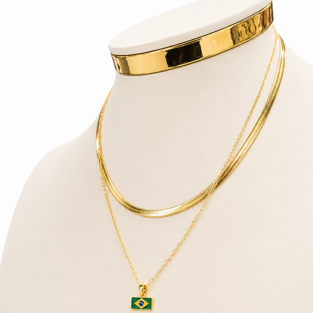 Conjunto: "Brasil Classic"- Banhado a Ouro 18k
